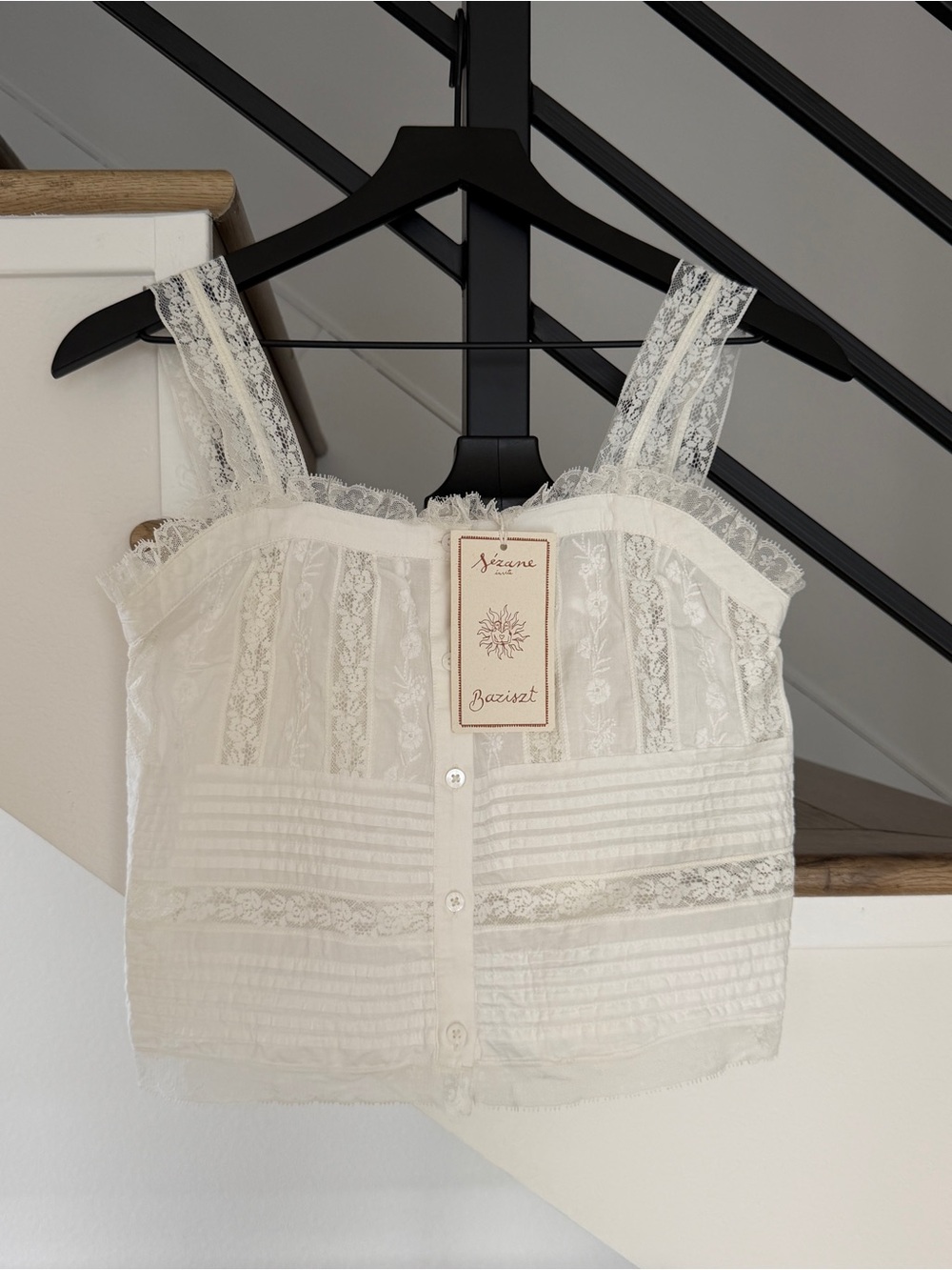 NWT Sezane Cream Lace Button-Front Camisole